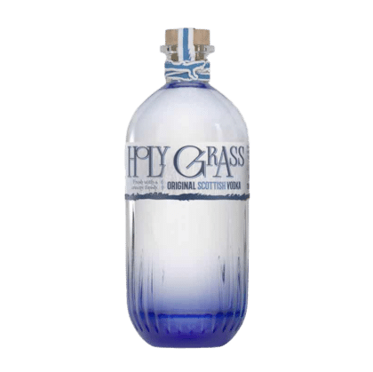 Blue glass bottle of Holy Grass Vodka, Original Scottish Vodka (70cl)