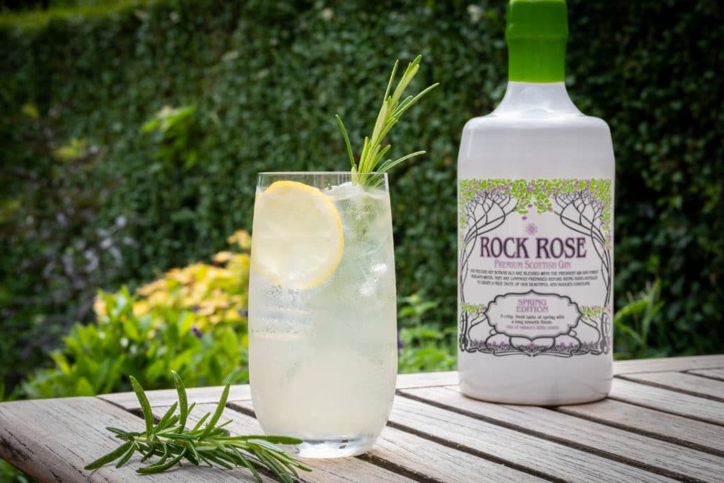Rock Rose Gin Spring Edition, Elderflower liqueur,  Elderflower cordial, lemon, rosemary , soda water