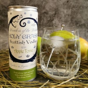 Can of Holy Grass Vodka with apple tonic