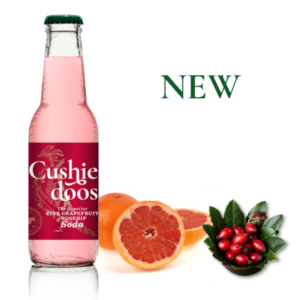 Bottle of Cushiedoos pinkfruit and rosehip soda