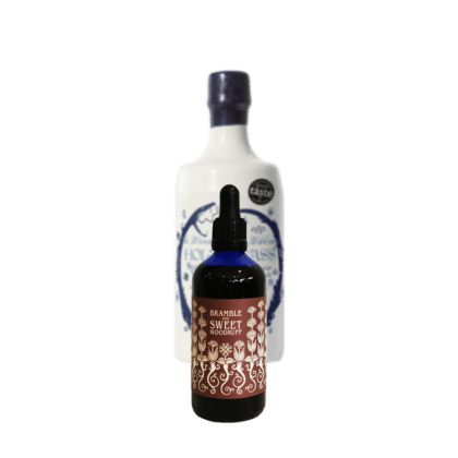 Bramble and Sweet Woodruff Liquid Garnish with Holy Grass Vodka bottle